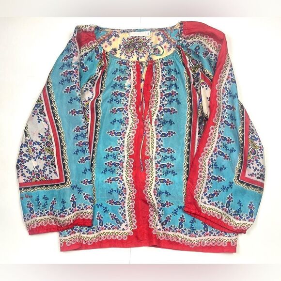 Sundance Johnny Was 100% Silk Handkerchief Print Top - Picture 5 of 11